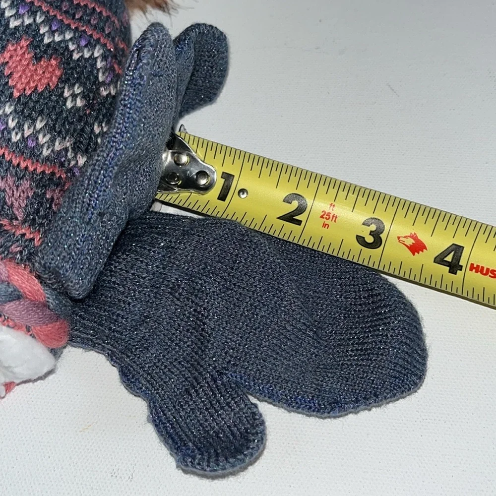 Baby Girl Infant hat with fur trim sherpa lining and 2 mittens gloves heart set